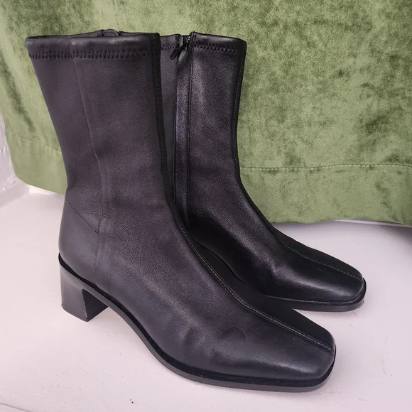 & Other Stories Black Leather Sock Heeled Ankle Boots - Picture 7 of 11
